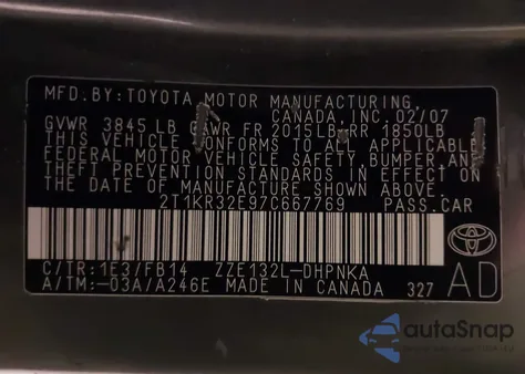 2007 Toyota Matrix Xr from USA, damaged, VIN 2T1KR32E97C667769